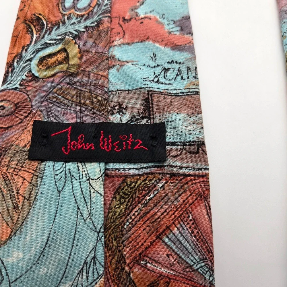 John Weitz Tie Mens Vintage Abstract Travel Map USA Rayon Novelty‎